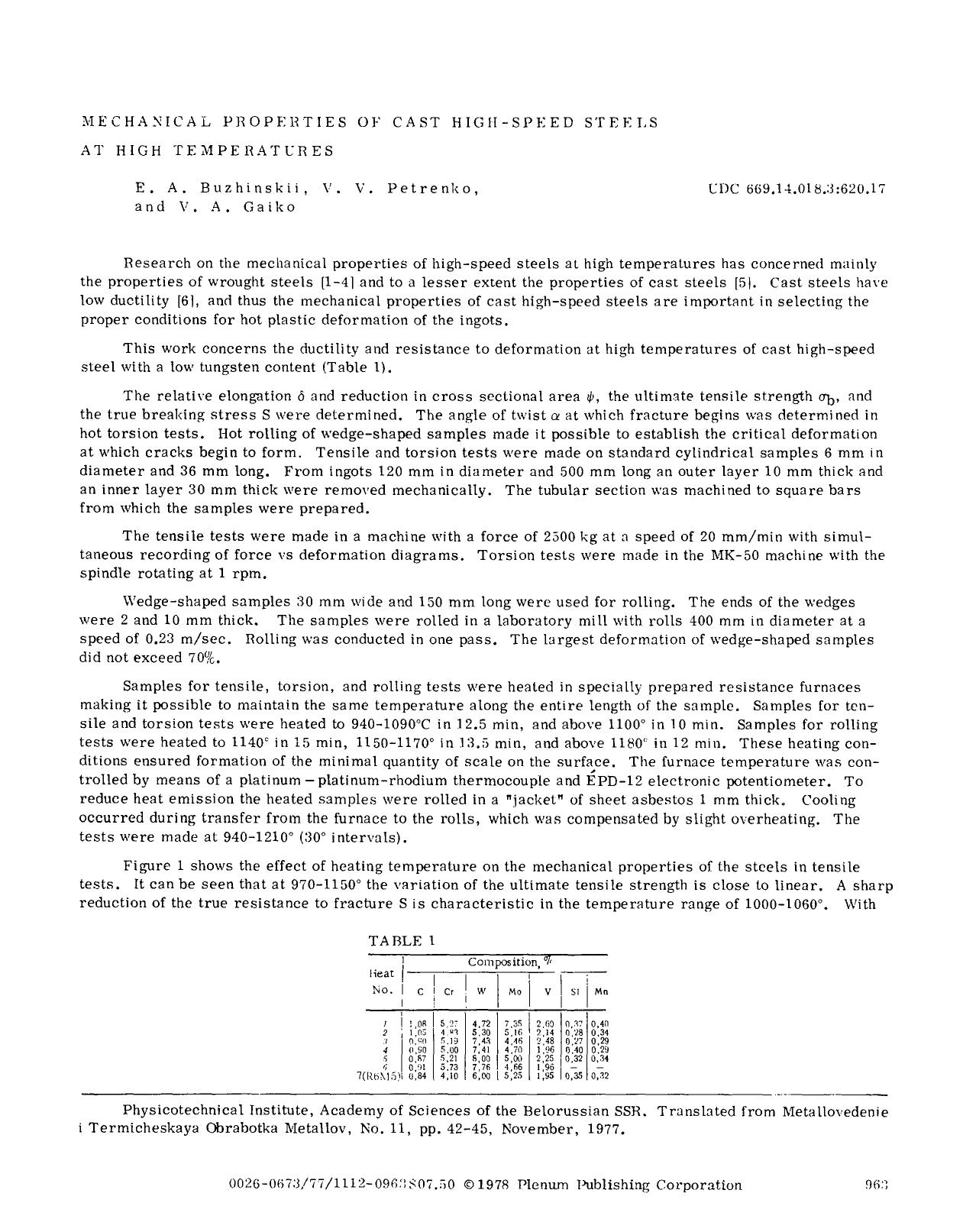 Mechanical properties of cast high-speed steels at high temperatures by Unknown
