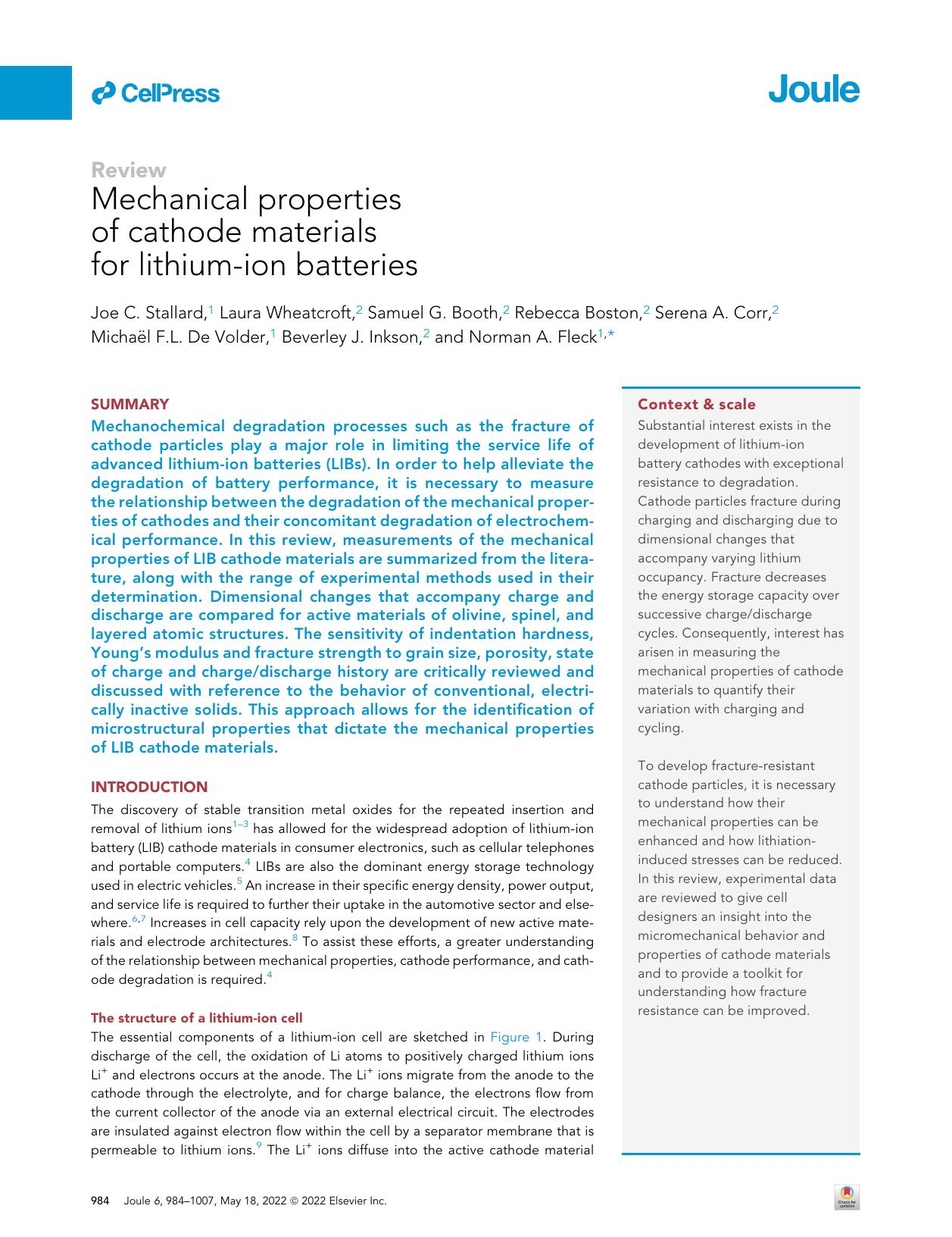 Mechanical properties of cathode materials for lithium-ion batteries by unknow