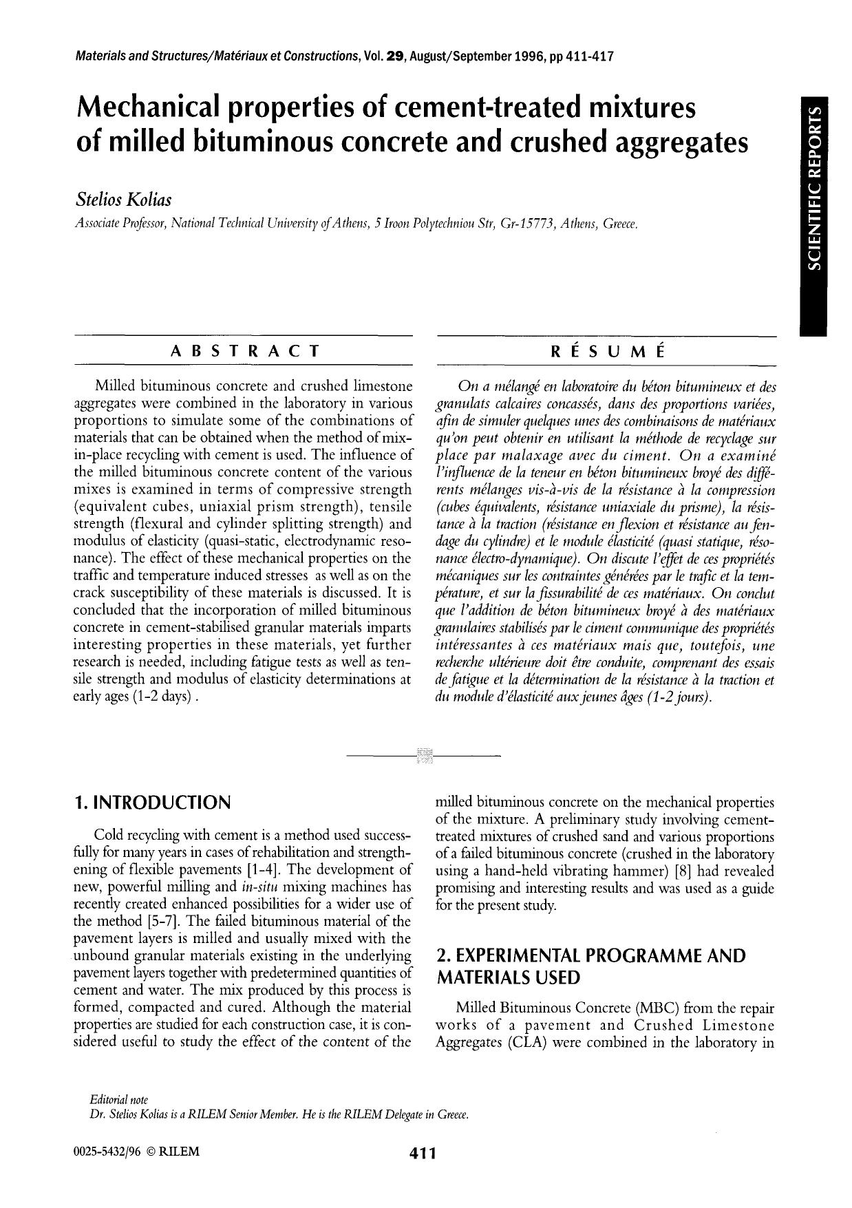 Mechanical properties of cement-treated mixtures of milled bituminous concrete and crushed aggregates by Unknown