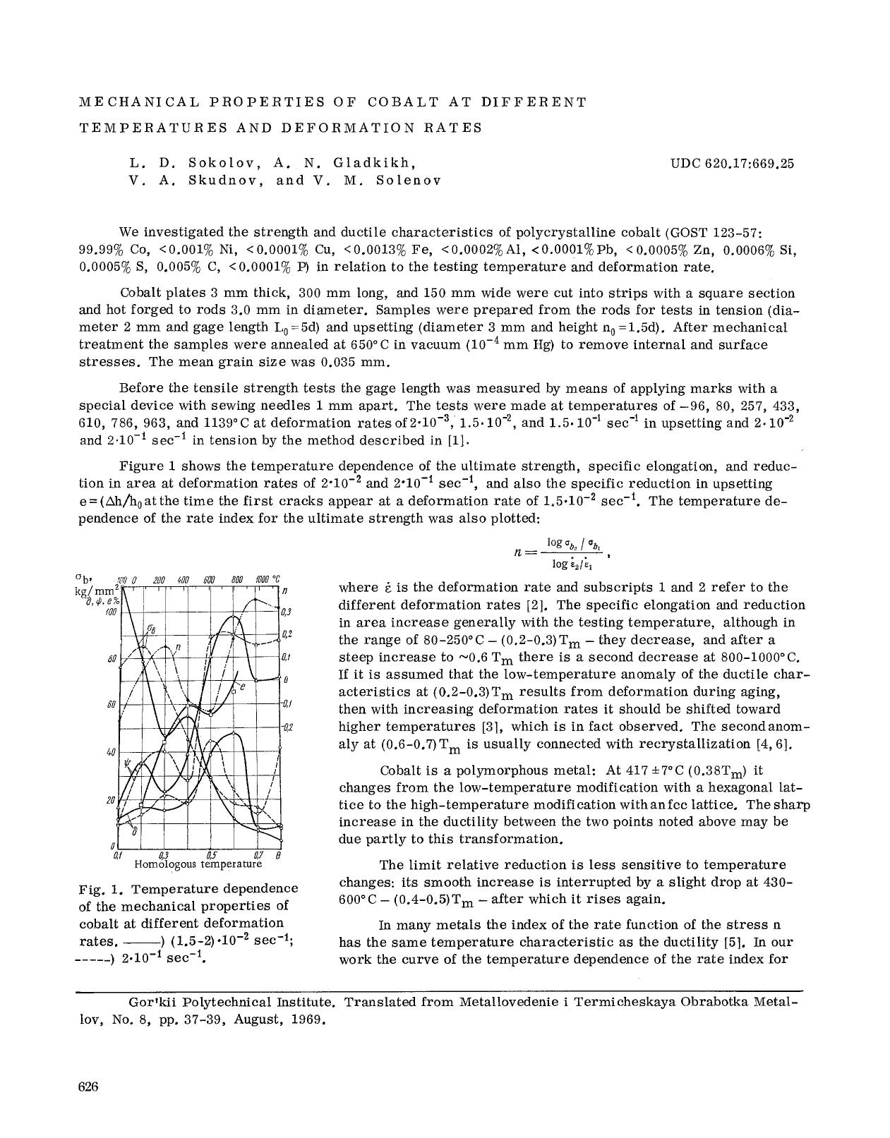 Mechanical properties of cobalt at different temperatures and deformation rates by Unknown