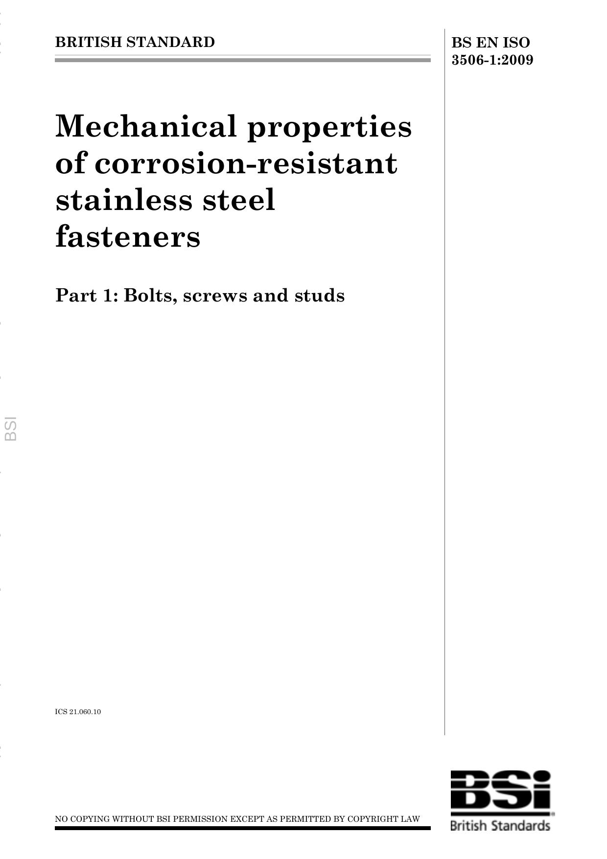 Mechanical properties of corrosion-resistant stainless steel fasteners by BS EN ISO