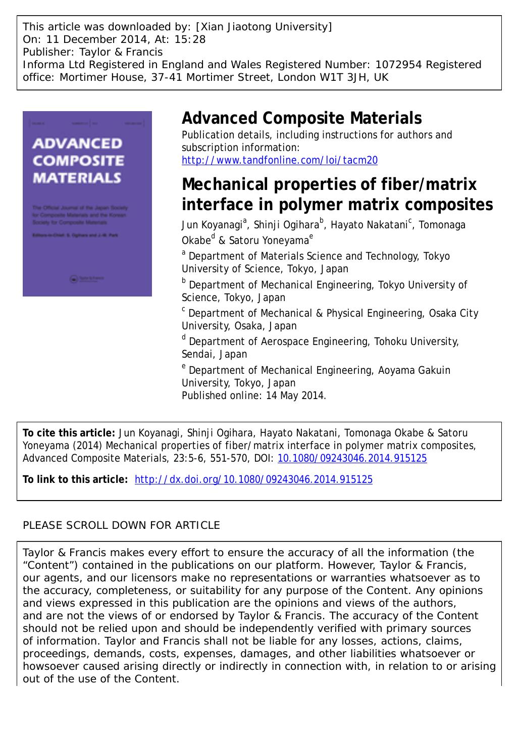 Mechanical properties of fibermatrix interface in polymer matrix composites by Jun Koyanagi