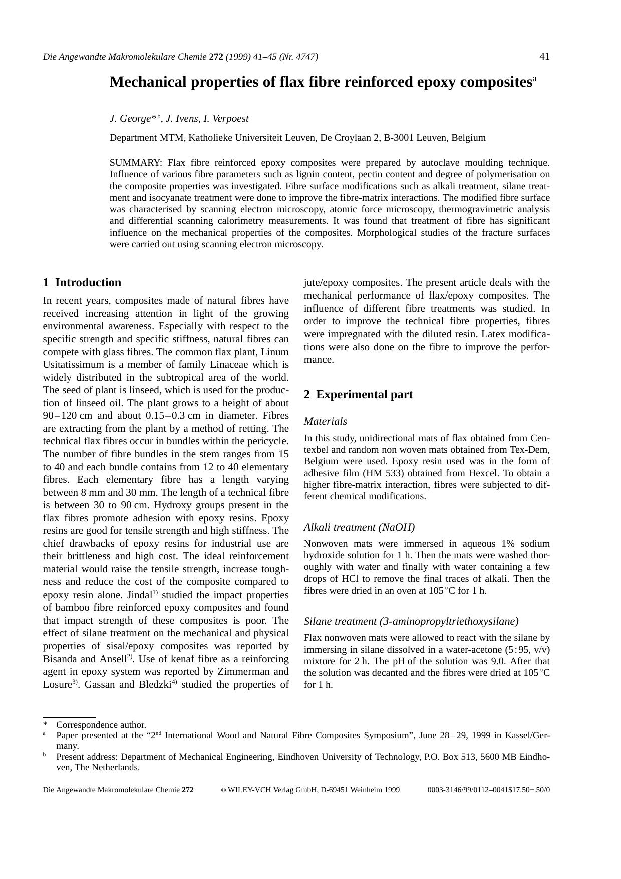 Mechanical properties of flax fibre reinforced epoxy composites by Unknown