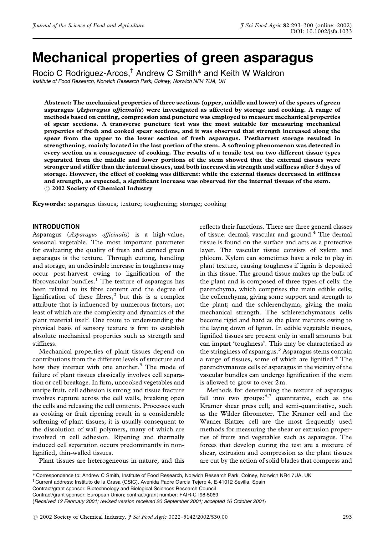 Mechanical properties of green asparagus by Unknown