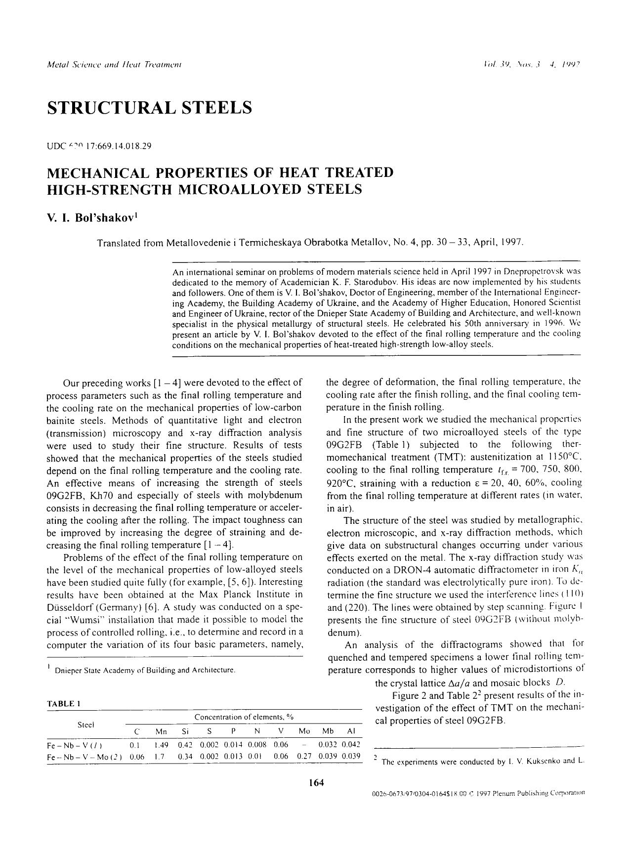 Mechanical properties of heat treated high-strength microalloyed steels by Unknown