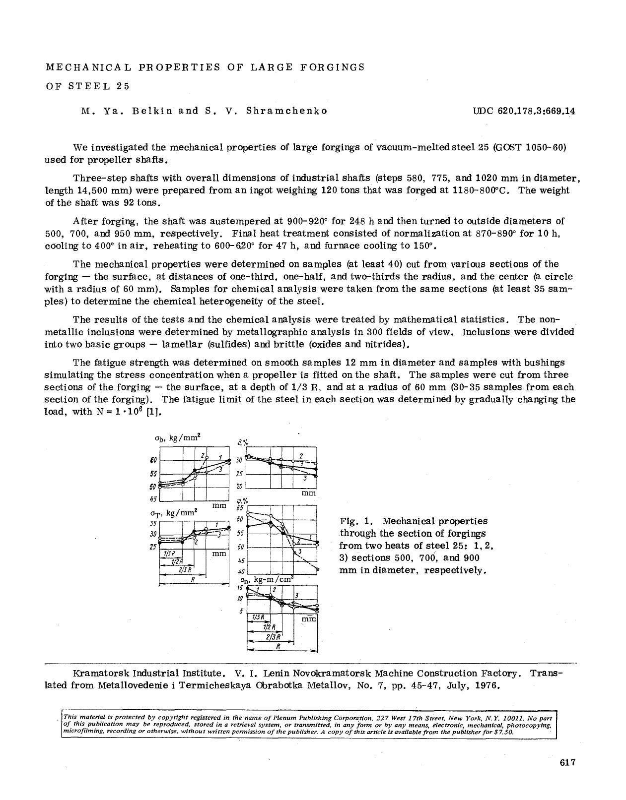 Mechanical properties of large forgings of steel 25 by Unknown