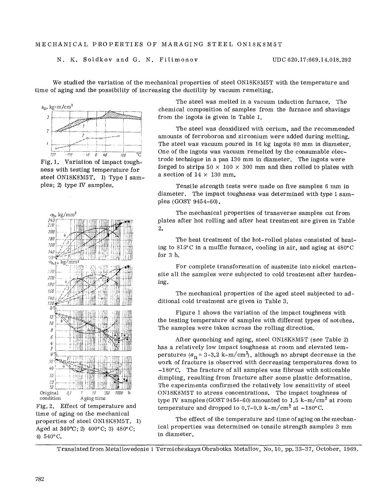 Mechanical properties of maraging steel ON18K8M5T by Unknown