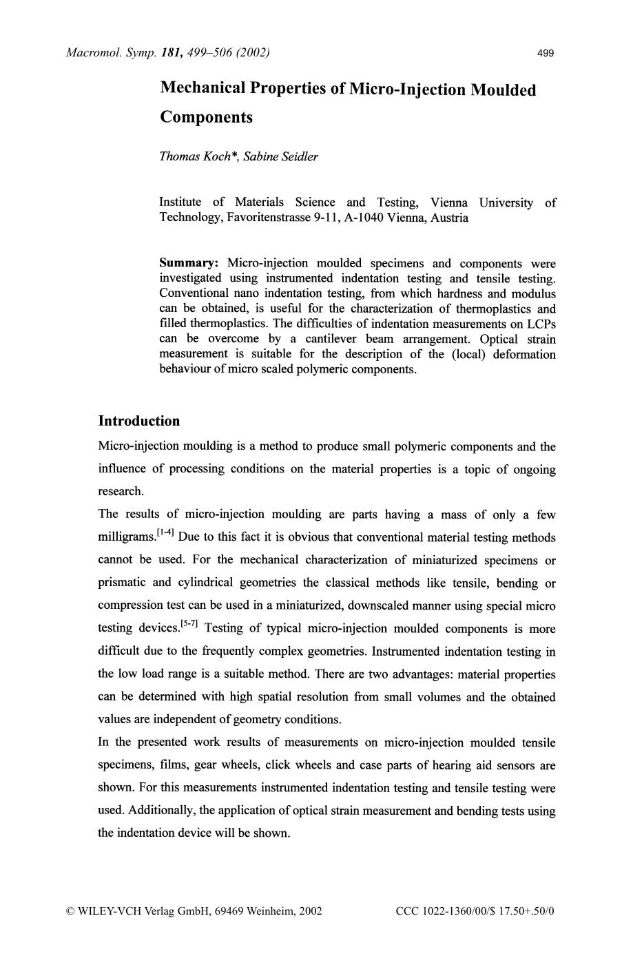 Mechanical properties of micro-injection moulded components by SOD