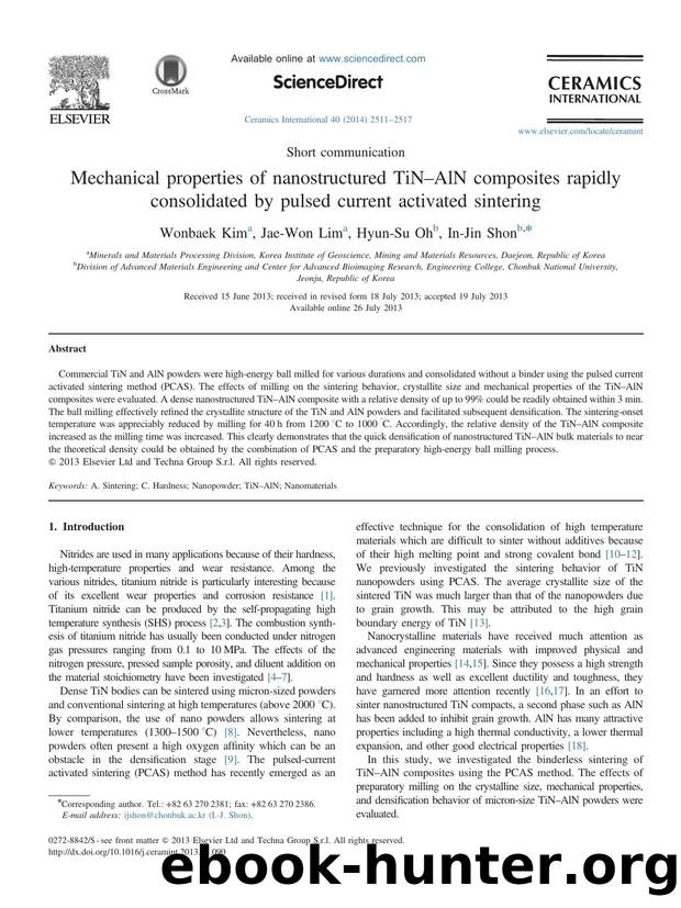 Mechanical properties of nanostructured TiNâAlN composites rapidly consolidated by pulsed current activated sintering by Wonbaek Kim & Jae-Won Lim & Hyun-Su Oh & In-Jin Shon