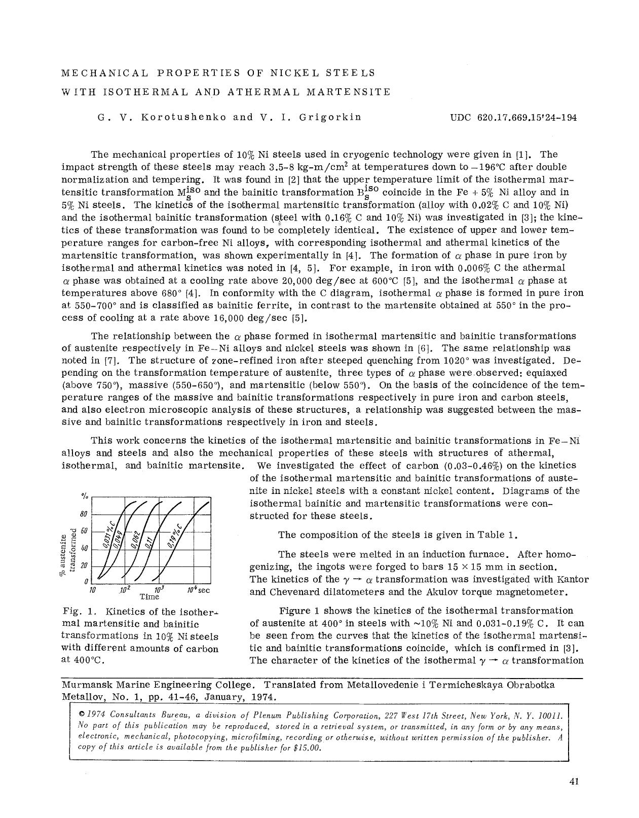 Mechanical properties of nickel steels with isothermal and athermal martensite by Unknown