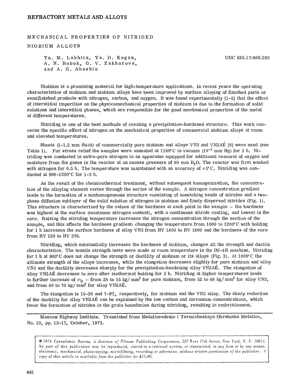 Mechanical properties of nitrided niobium alloys by Unknown