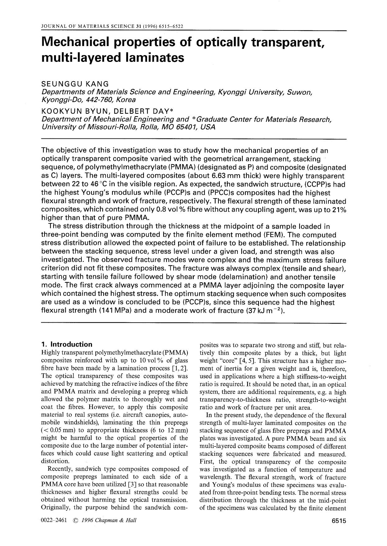 Mechanical properties of optically transparent, multi-layered laminates by Unknown