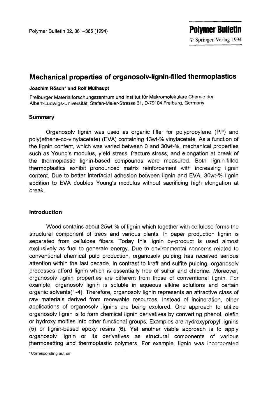 Mechanical properties of organosolv-lignin-filled thermoplastics by Unknown
