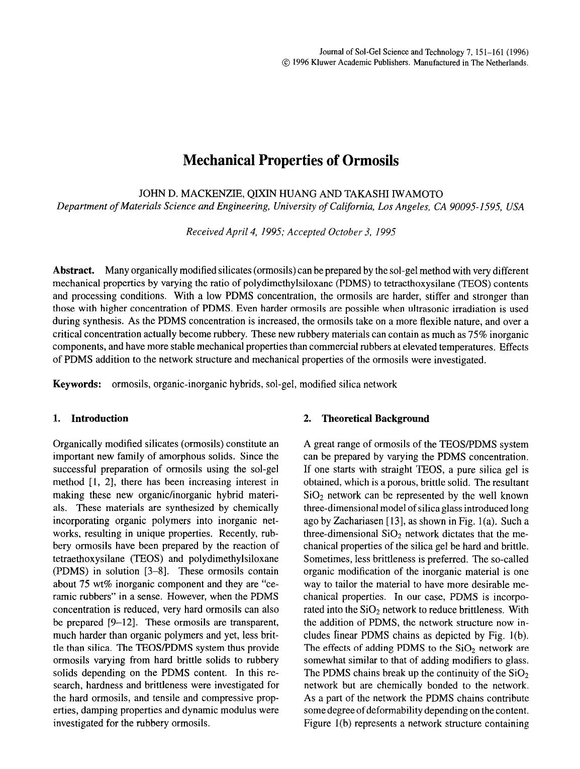 Mechanical properties of ormosils by Unknown