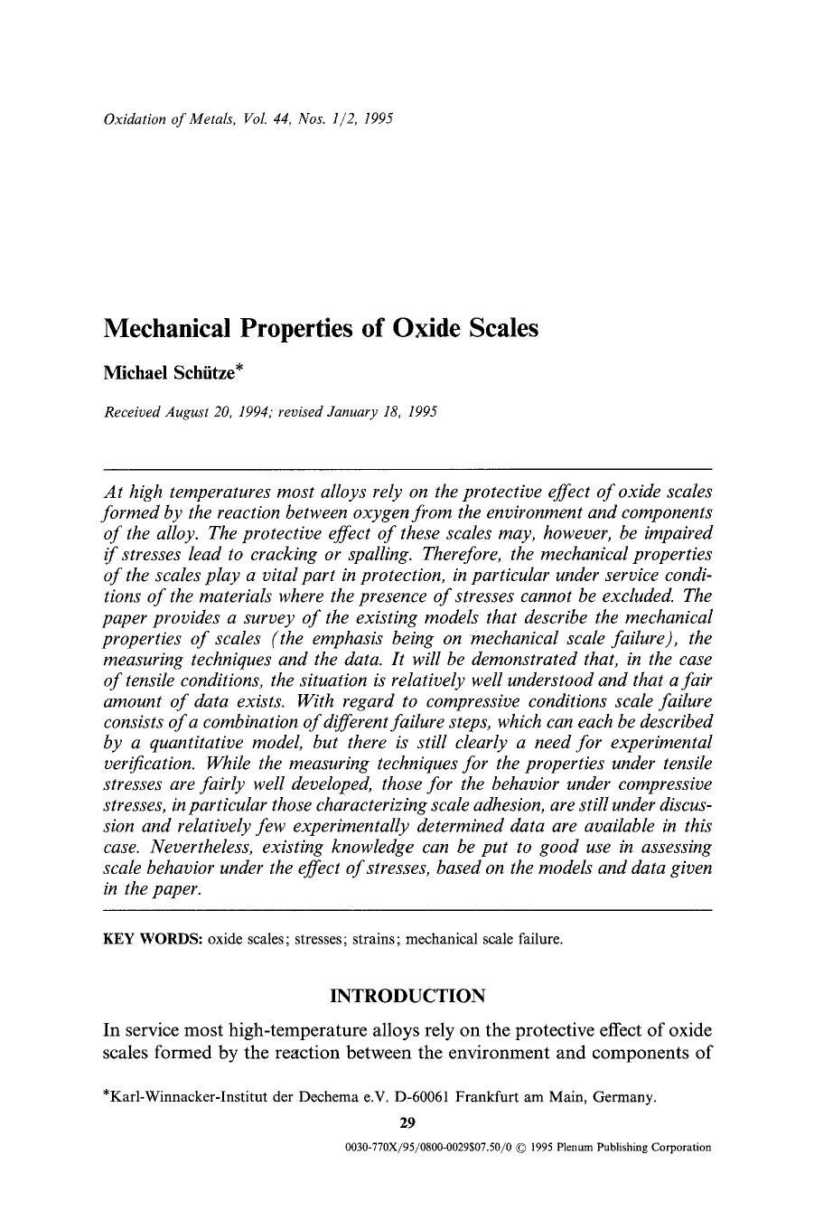 Mechanical properties of oxide scales by Unknown