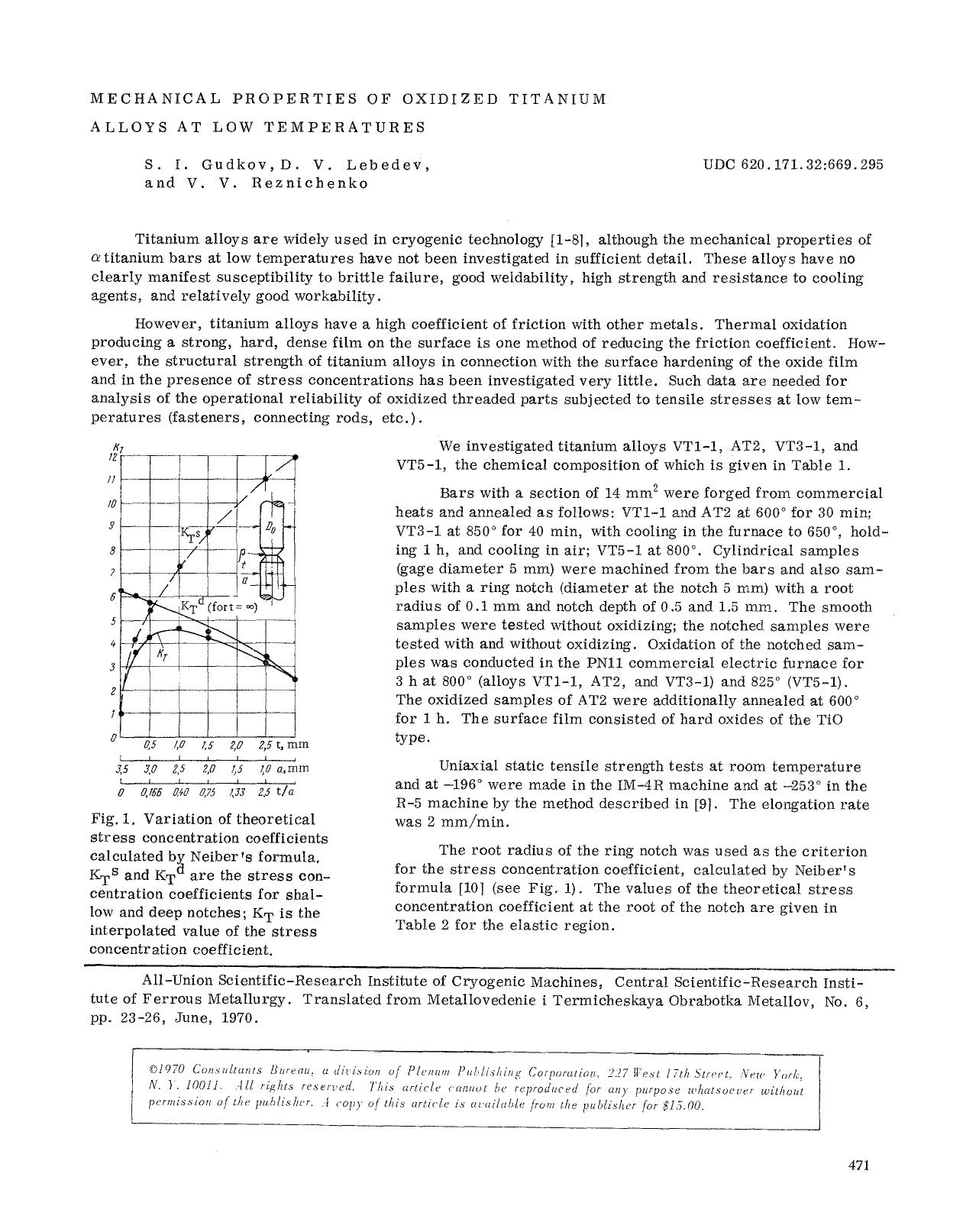 Mechanical properties of oxidized titanium alloys at low temperatures by Unknown