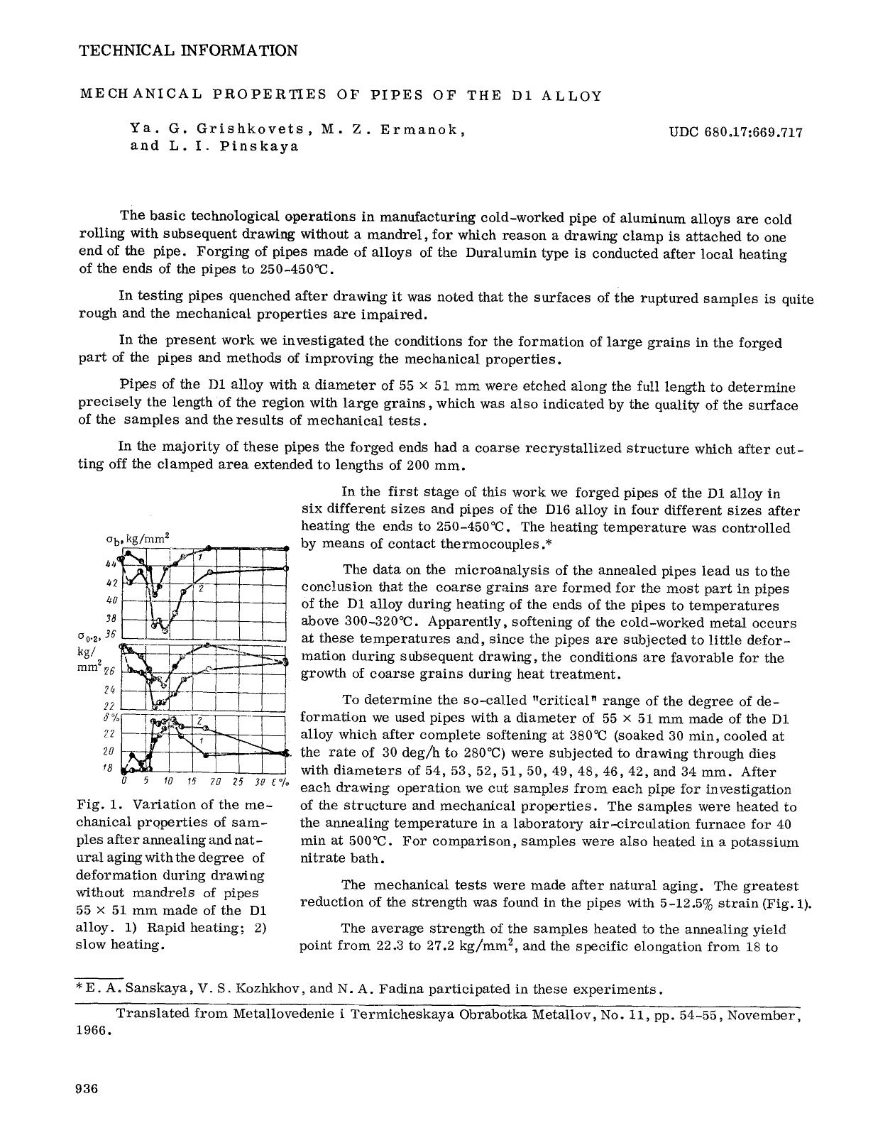 Mechanical properties of pipes of the D1 alloy by Unknown