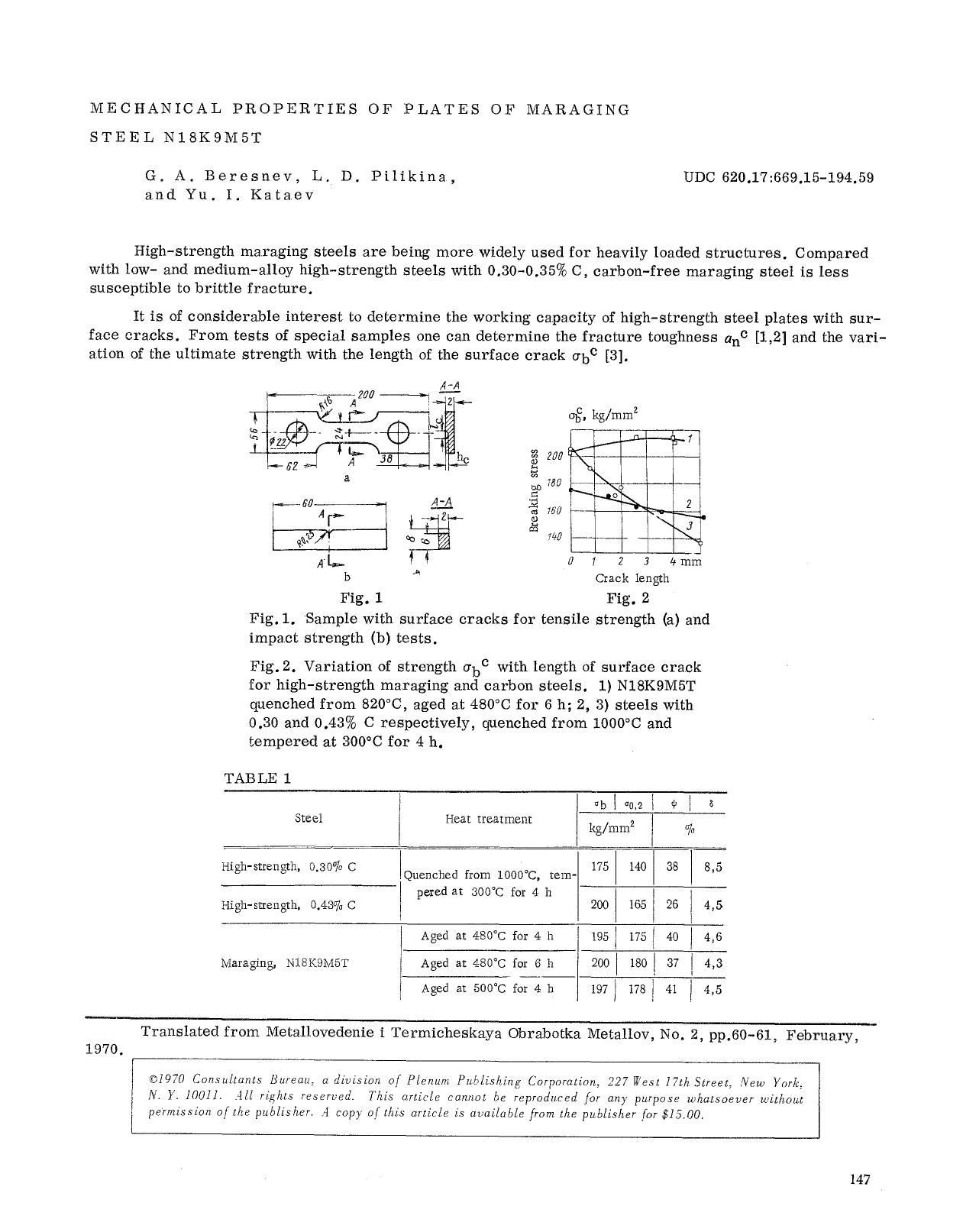 Mechanical properties of plates of maraging steel N18K9M5T by Unknown