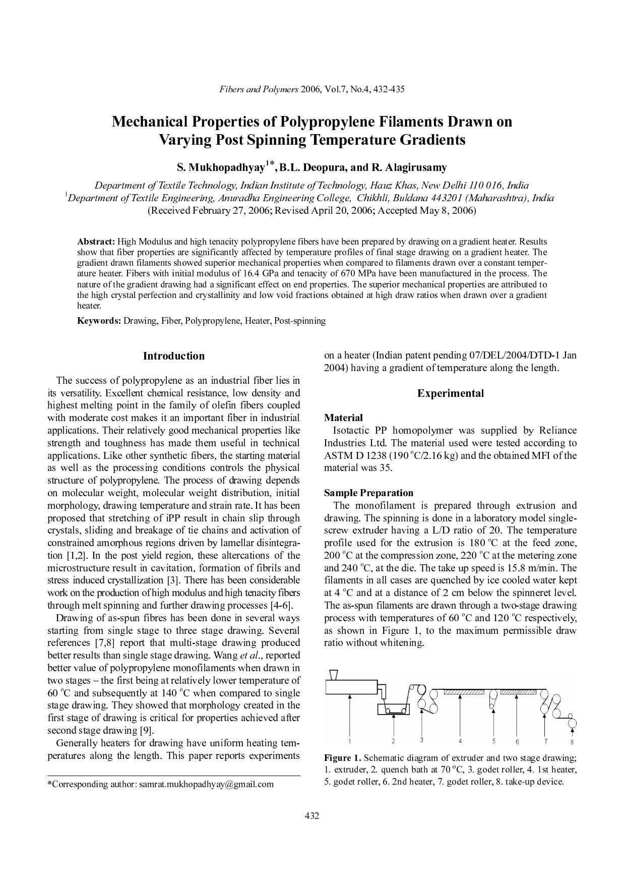 Mechanical properties of polypropylene filaments drawn on varying post spinning temperature gradients by Unknown