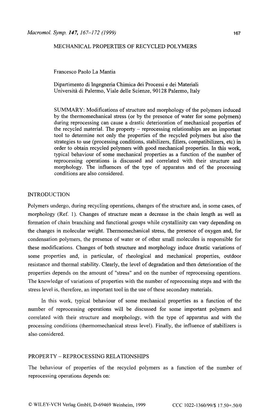 Mechanical properties of recycled polymers by Unknown