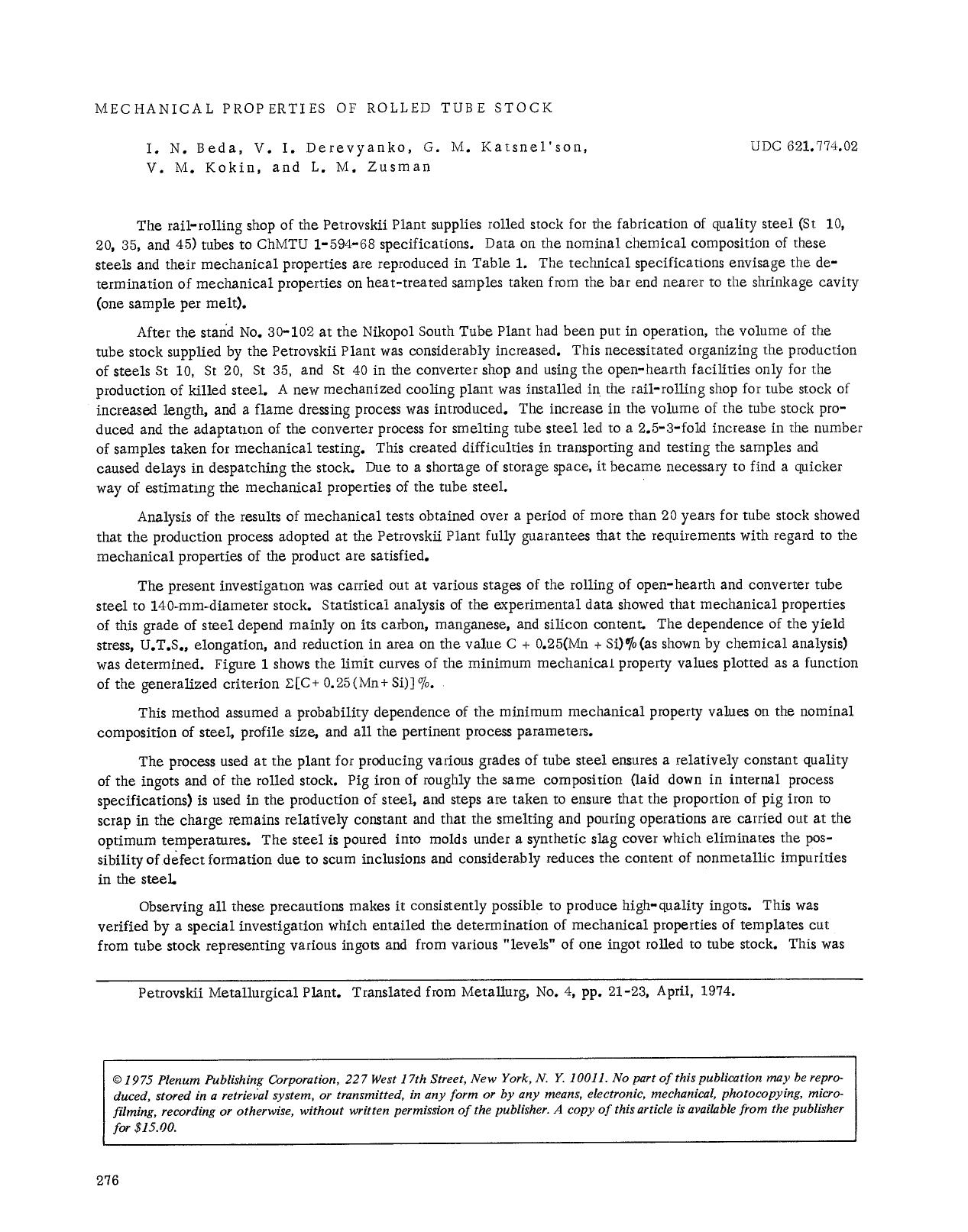 Mechanical properties of rolled tube stock by Unknown