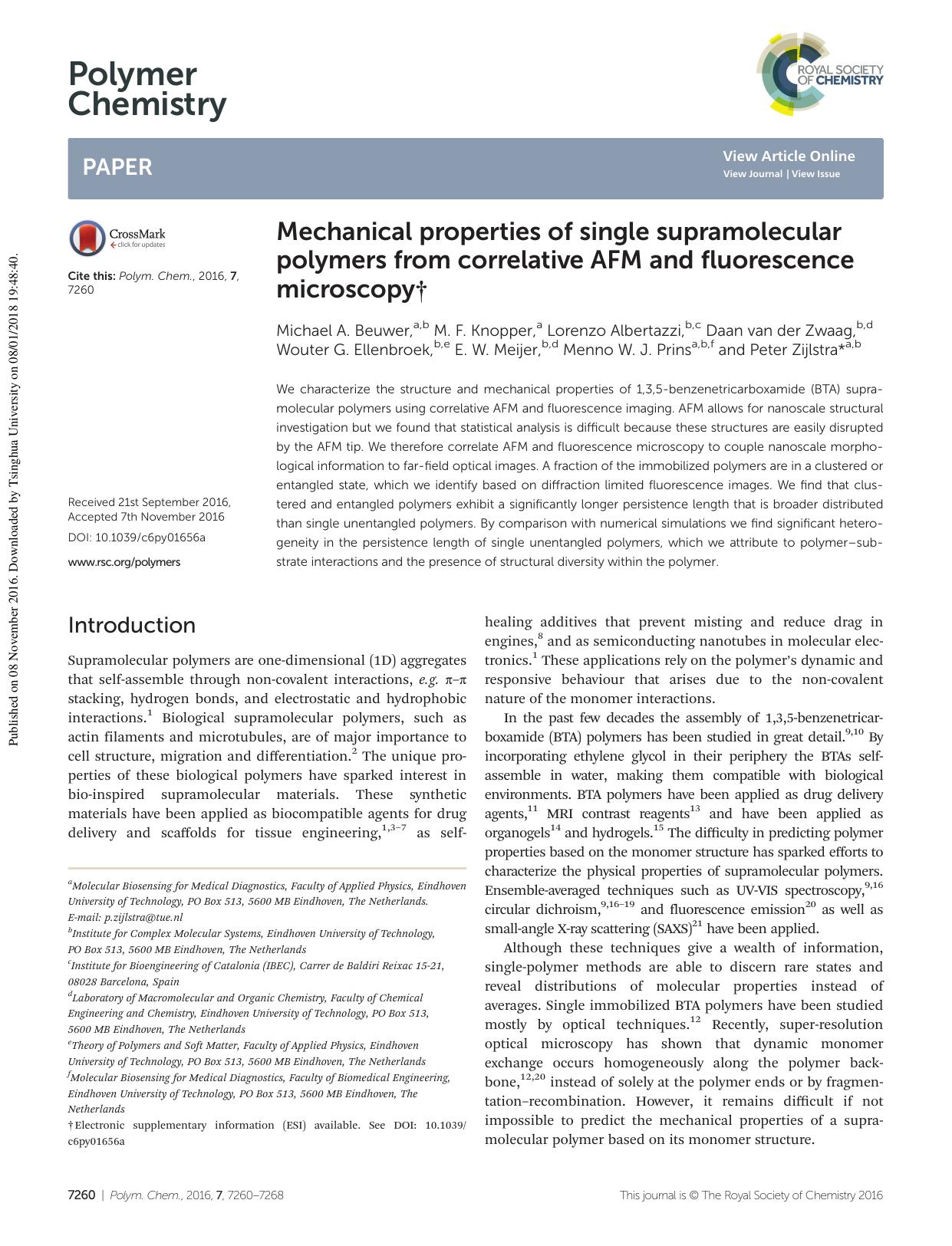 Mechanical properties of single supramolecular polymers from correlative AFM and fluorescence microscopy by unknow