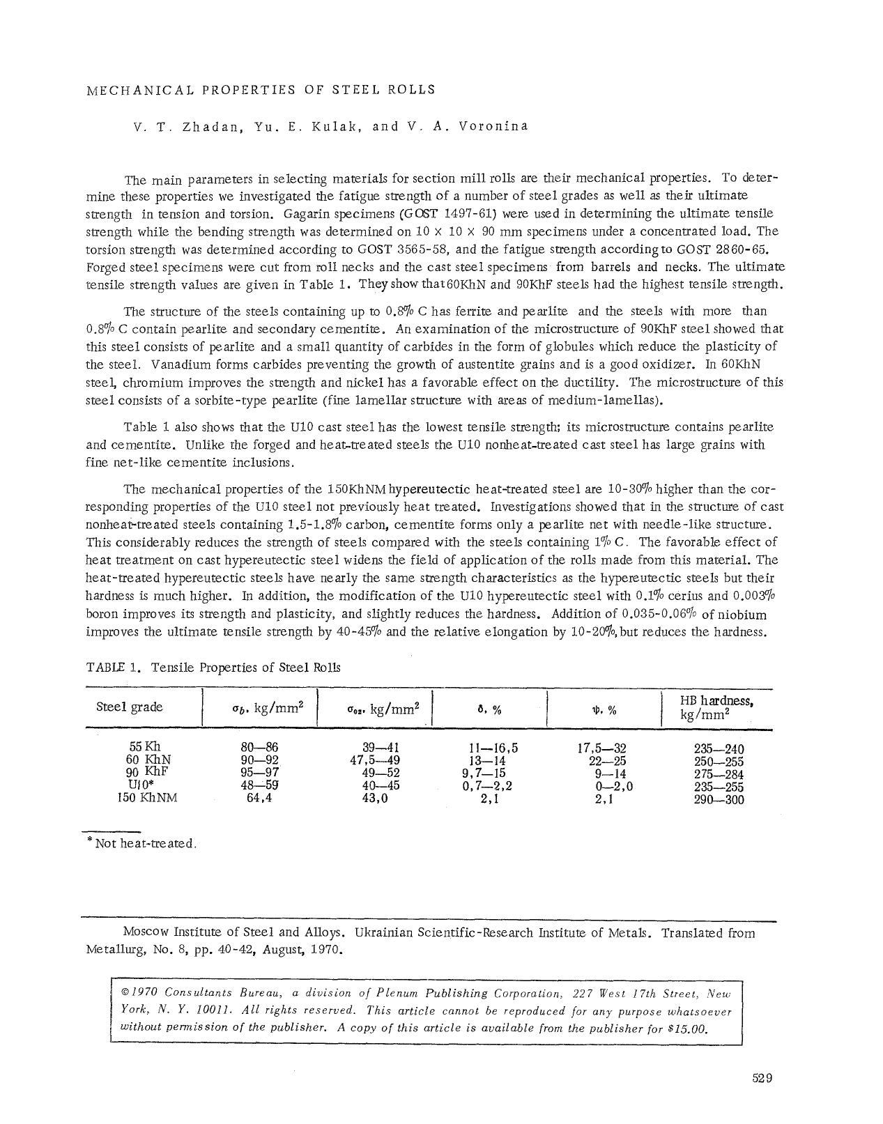 Mechanical properties of steel rolls by Unknown
