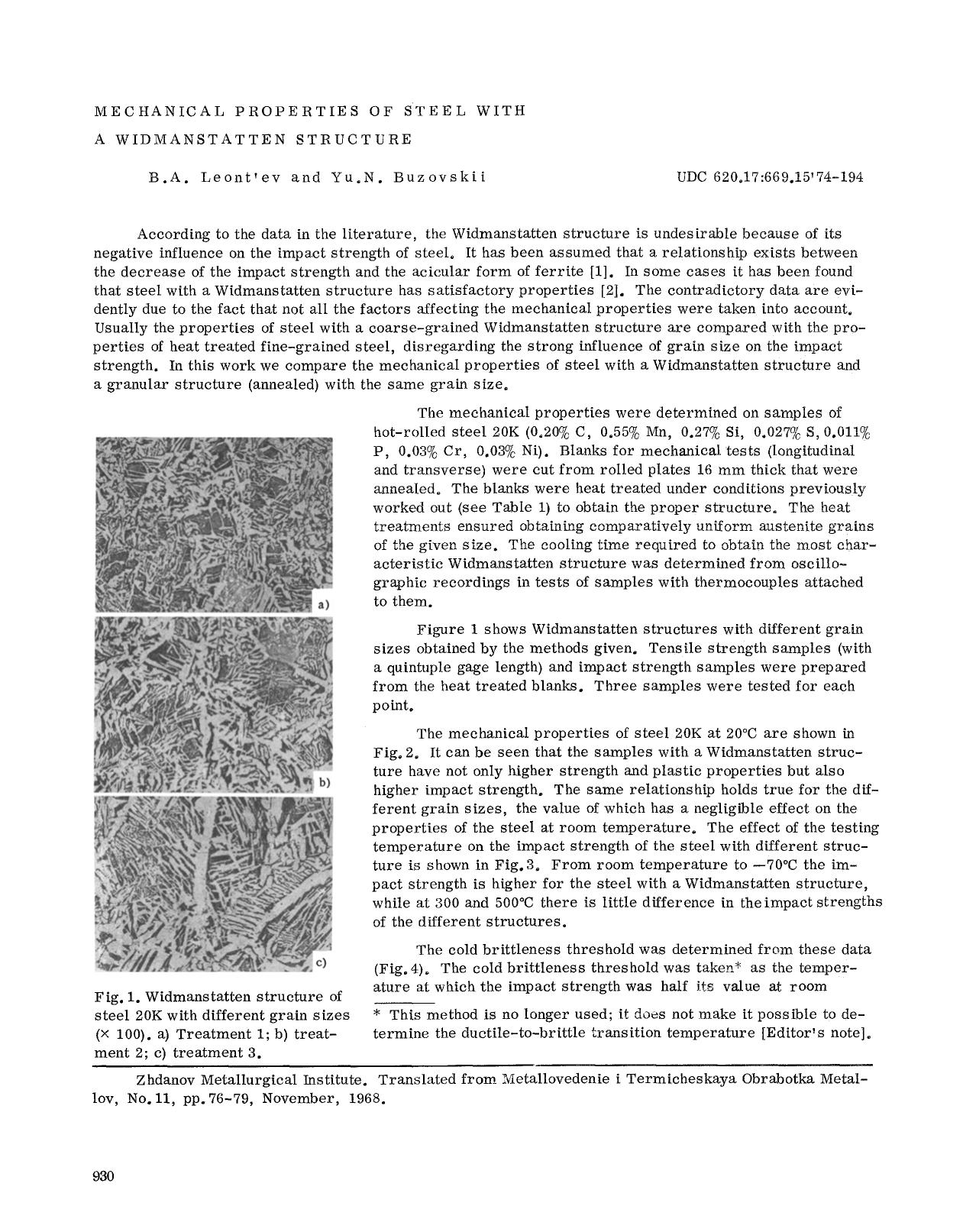 Mechanical properties of steel with a Widmanstatten structure by Unknown
