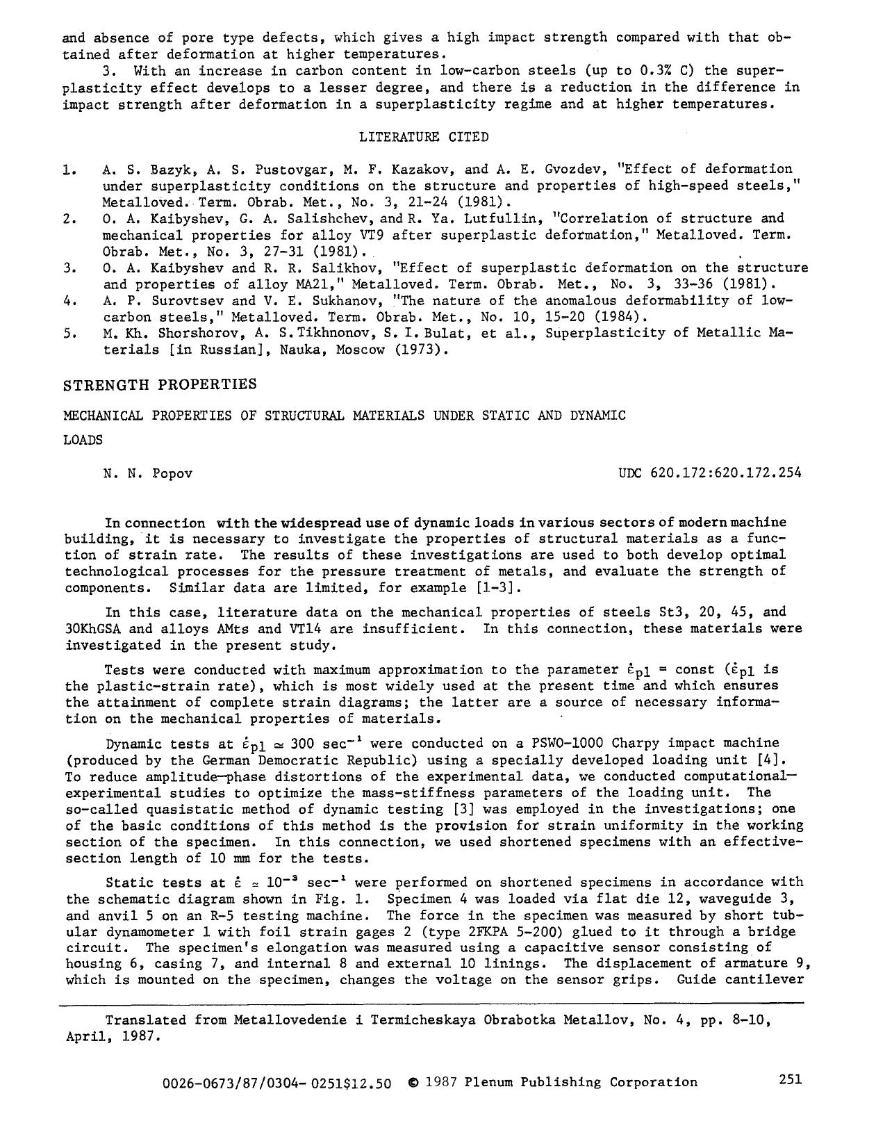 Mechanical properties of structural materials under static and dynamic loads by Unknown