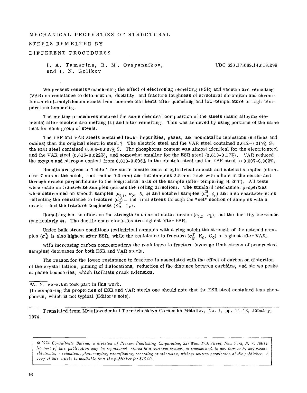 Mechanical properties of structural steels remelted by different procedures by Unknown