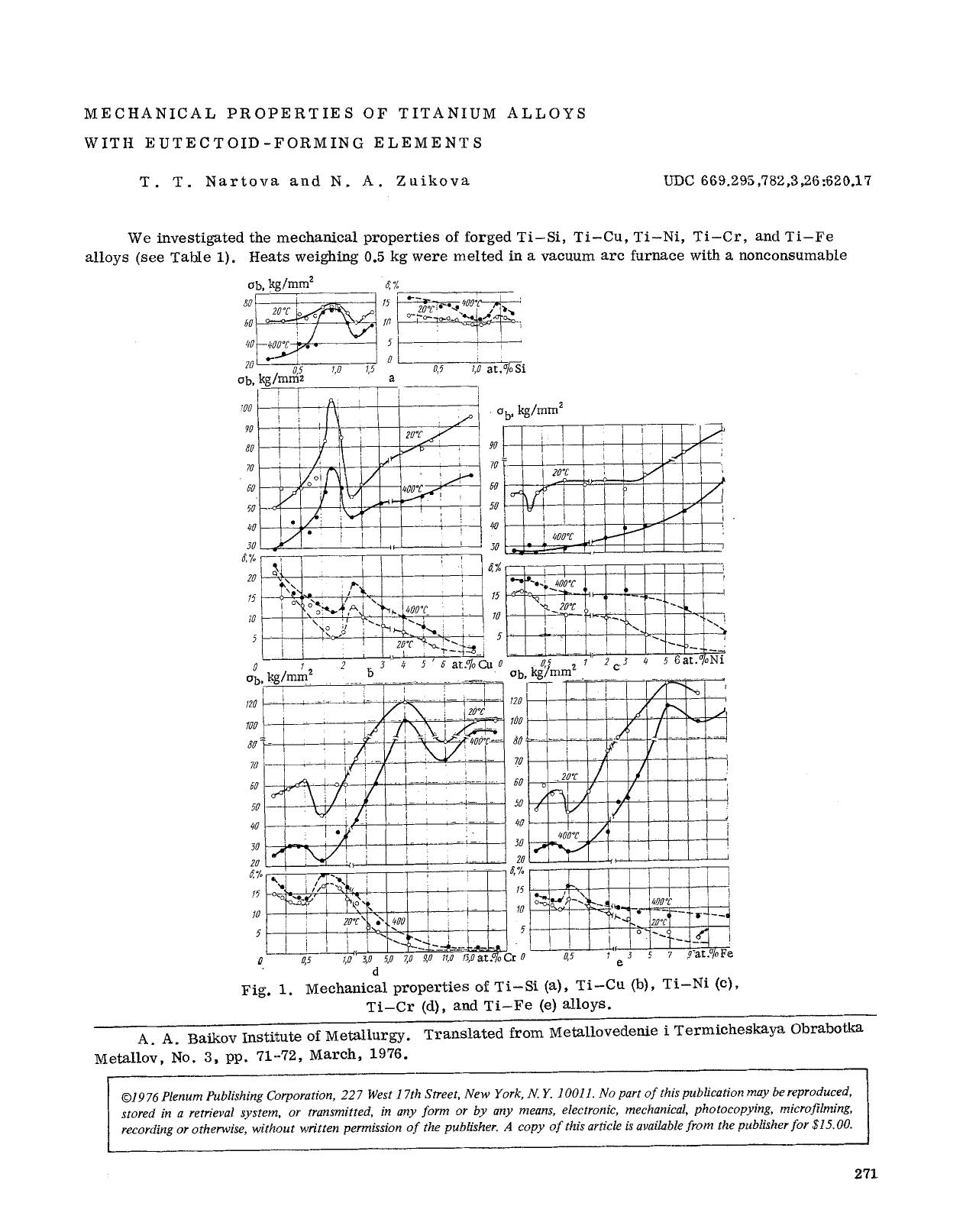 Mechanical properties of titanium alloys with eutectoid-forming elements by Unknown