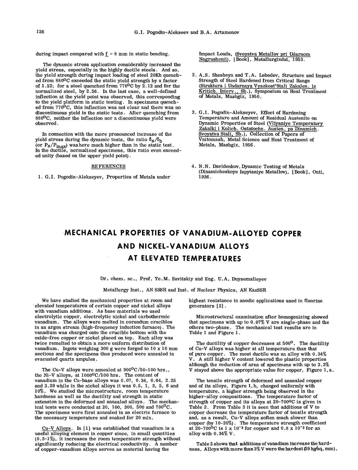 Mechanical properties of vanadium-alloyed copper and nickel-vanadium alloys at elevated temperatures by Unknown
