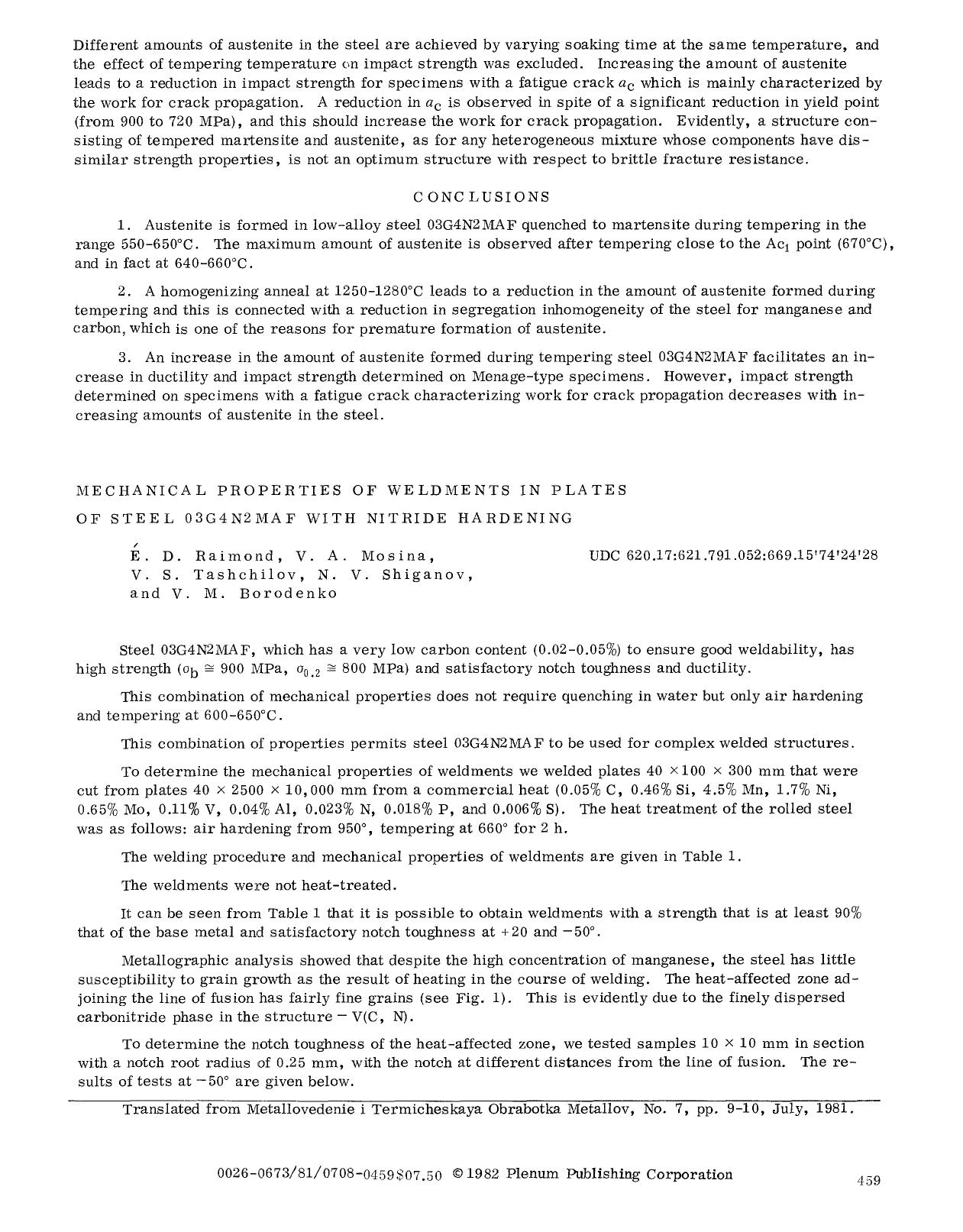 Mechanical properties of weldments in plates of steel 03G4N2MAF with nitride hardening by Unknown