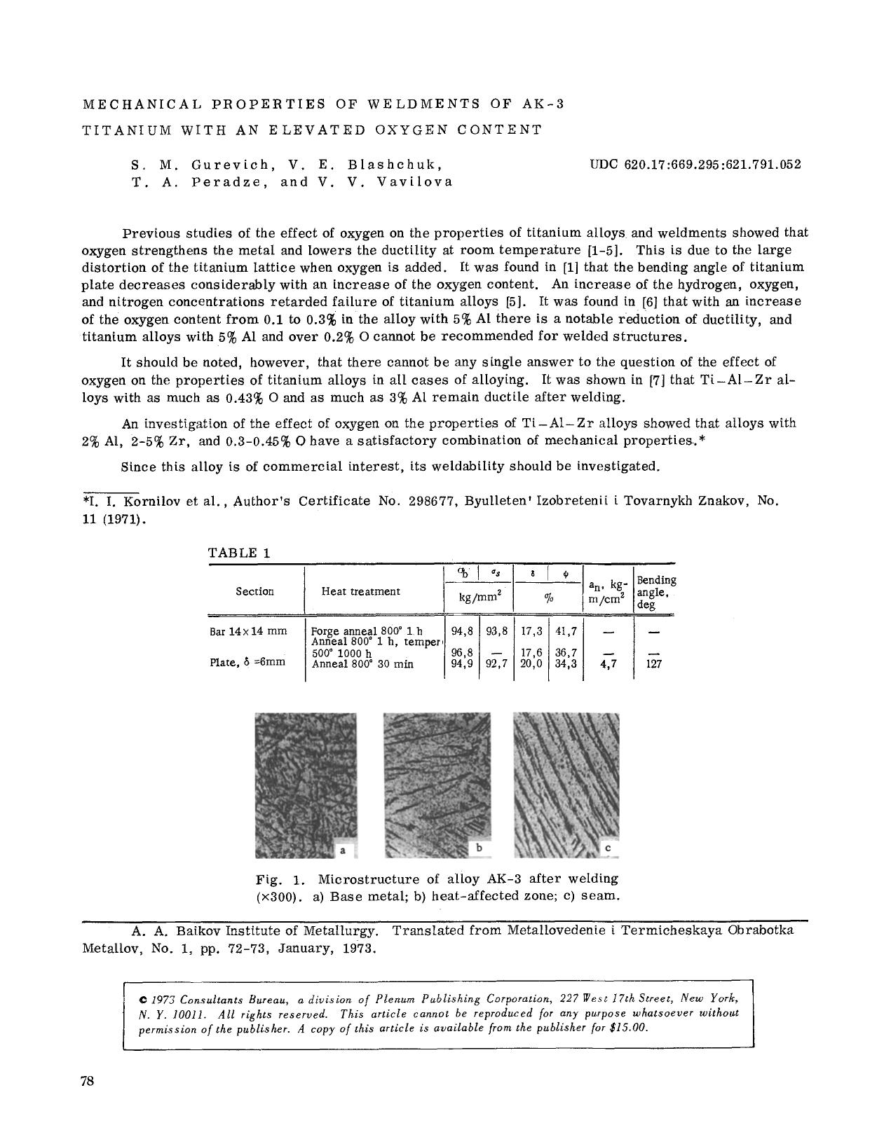 Mechanical properties of weldments of AK-3 titanium with an elevated oxygen content by Unknown