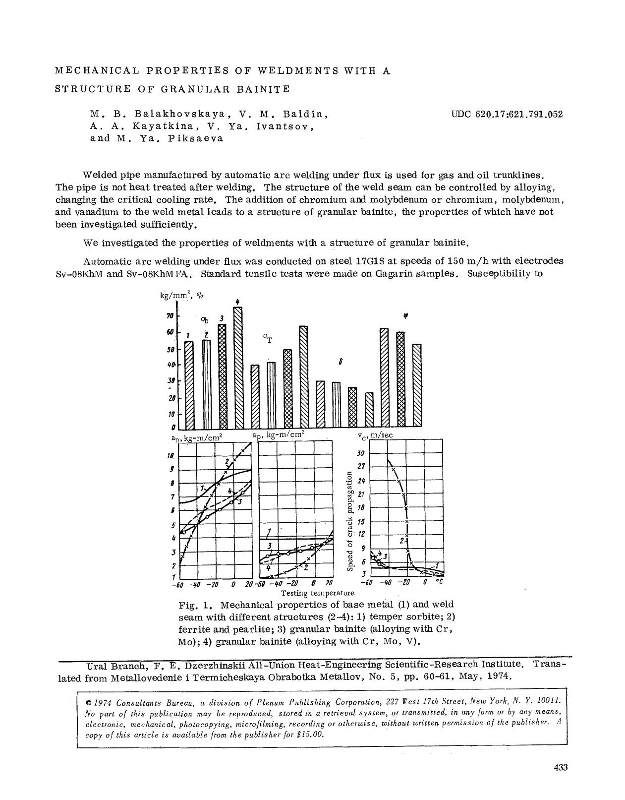 Mechanical properties of weldments with a structure of granular bainite by Unknown