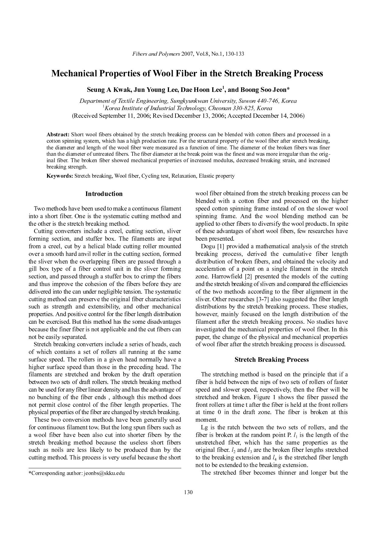 Mechanical properties of wool fiber in the stretch breaking process by Unknown