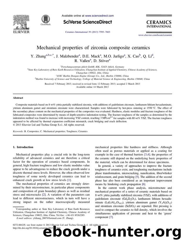 Mechanical properties of zirconia composite ceramics by Y. Zhang & J. Malzbender & D.E. Mack & M.O. Jarligo & X. Cao & Q. Li & R. Vaßen & D. Stöver