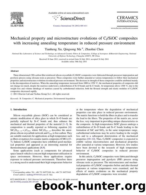 Mechanical property and microstructure evolutions of CfSiOC composites with increasing annealing temperature in reduced pressure environment by Tianheng Xu