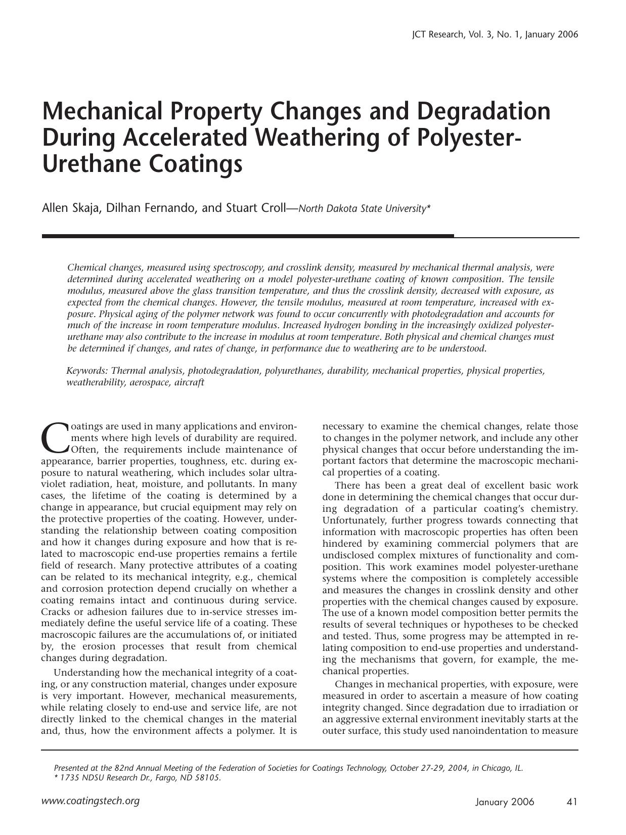 Mechanical property changes and degradation during accelerated weathering of polyester-urethane coatings by Unknown