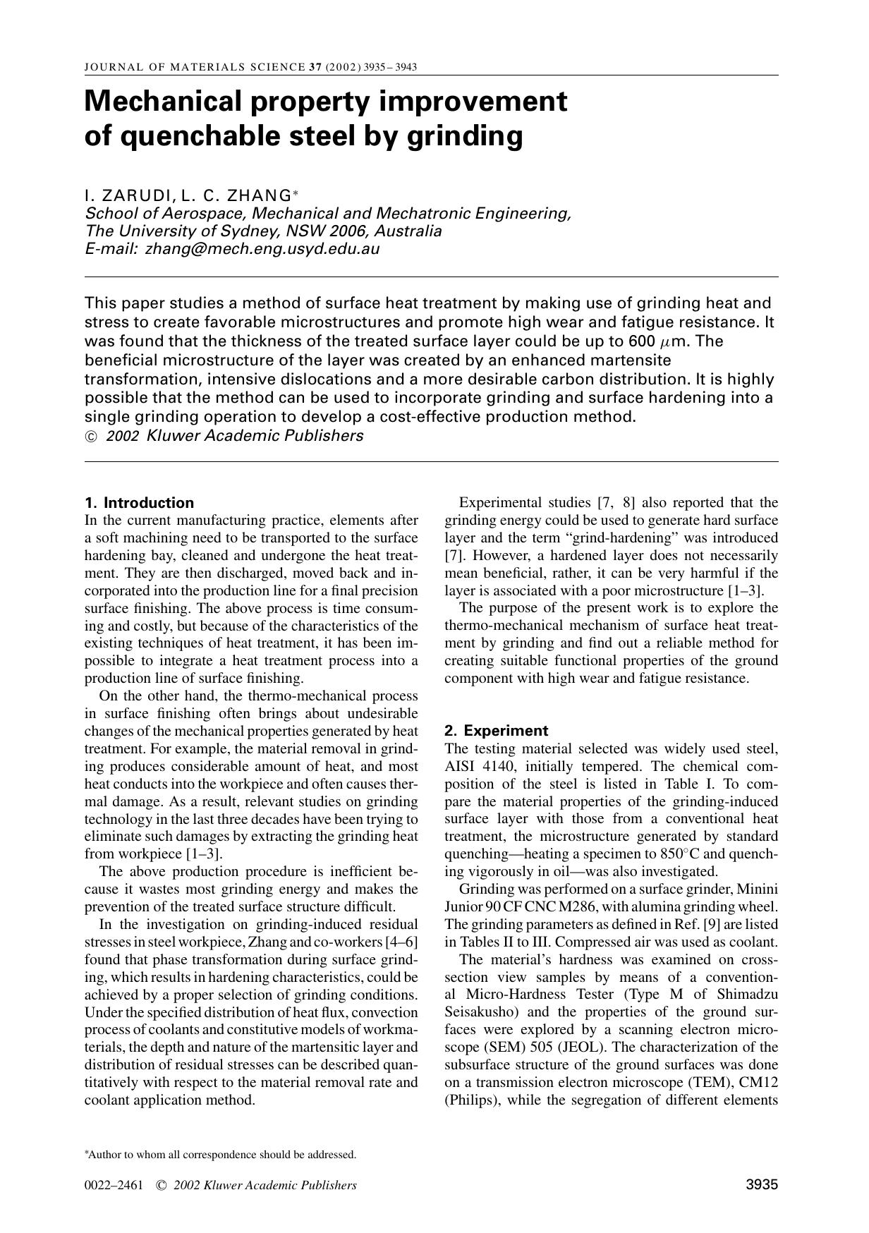 Mechanical property improvement of quenchable steel by grinding by Unknown