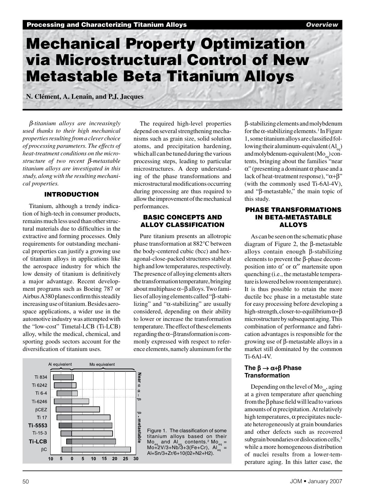 Mechanical property optimization via microstructural control of new metastable beta titanium alloys by Unknown