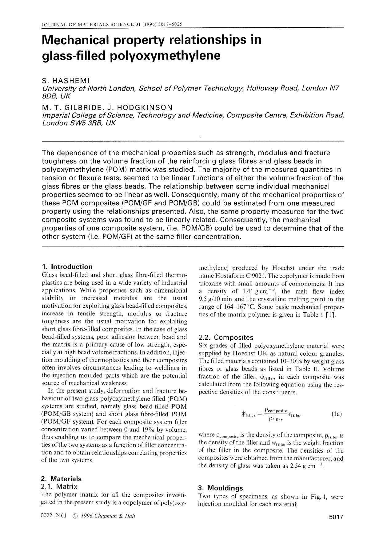 Mechanical property relationships in glass-filled polyoxymethylene by Unknown