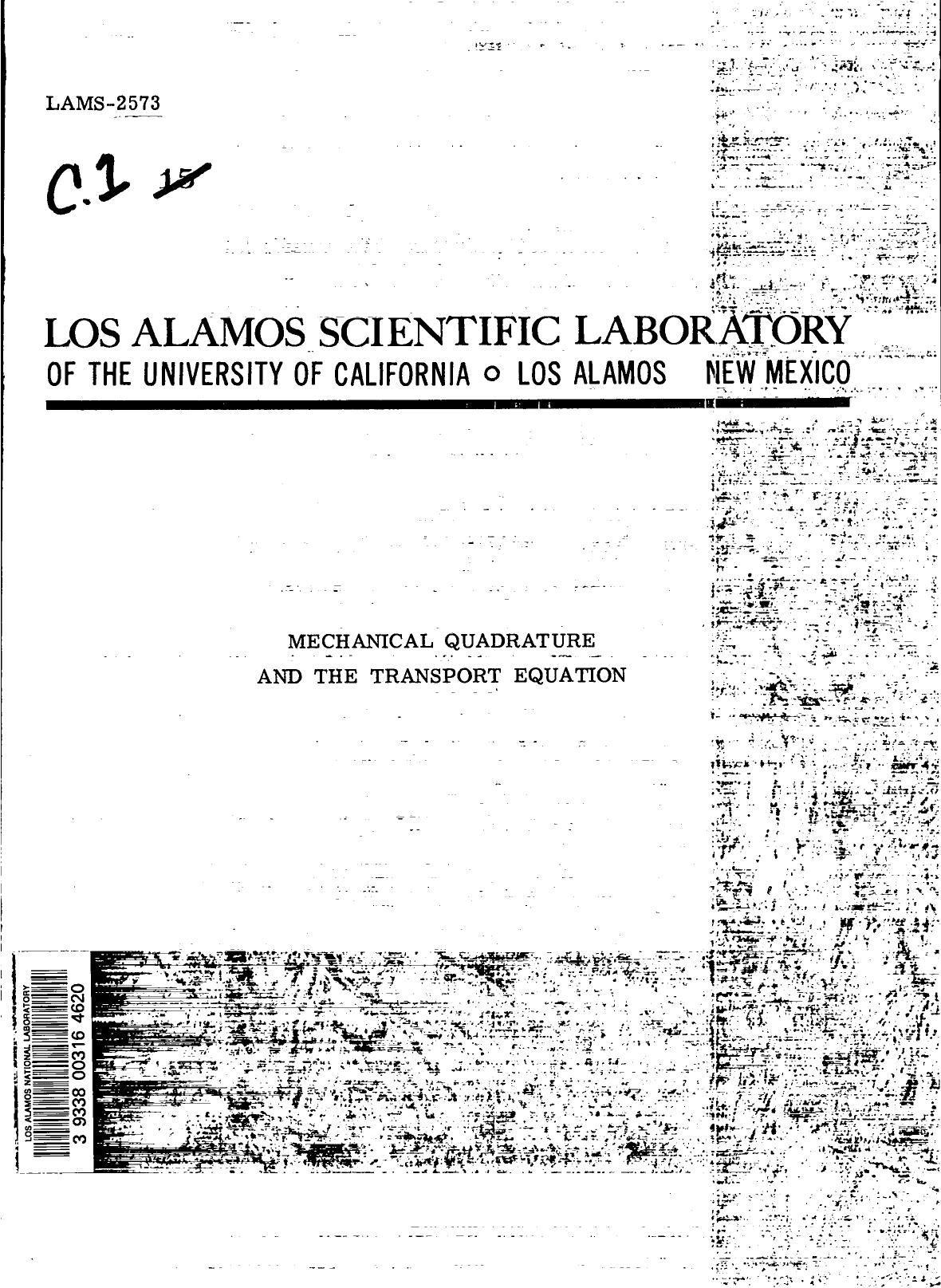Mechanical quadrature and the transport equation None by LANL Research Library LWW Project