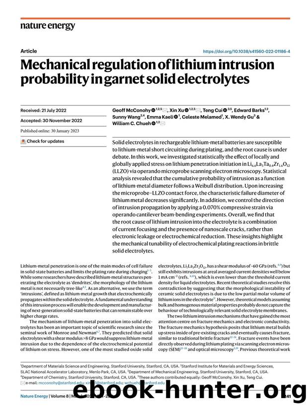 Mechanical regulation of lithium intrusion probability in garnet solid electrolytes by unknow