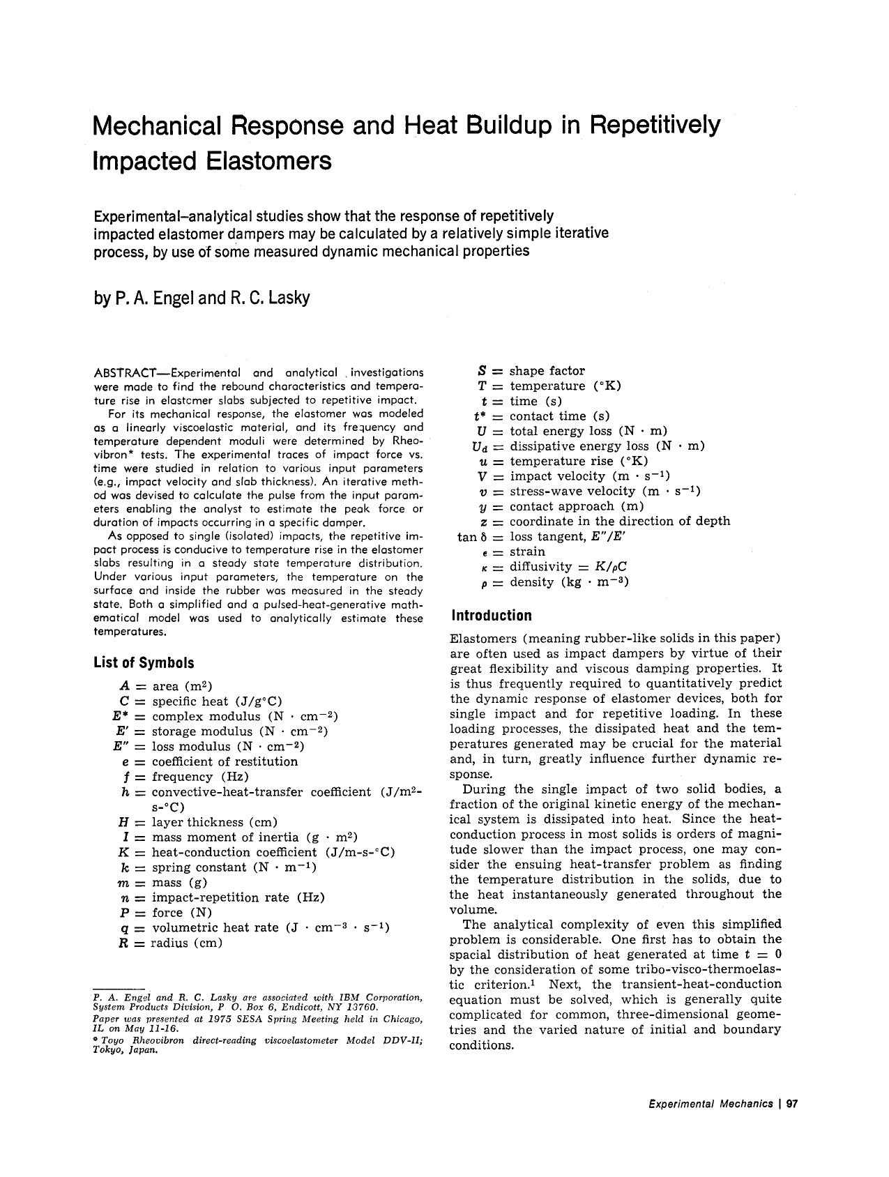 Mechanical response and heat buildup in repetitively impacted elastomers by Unknown