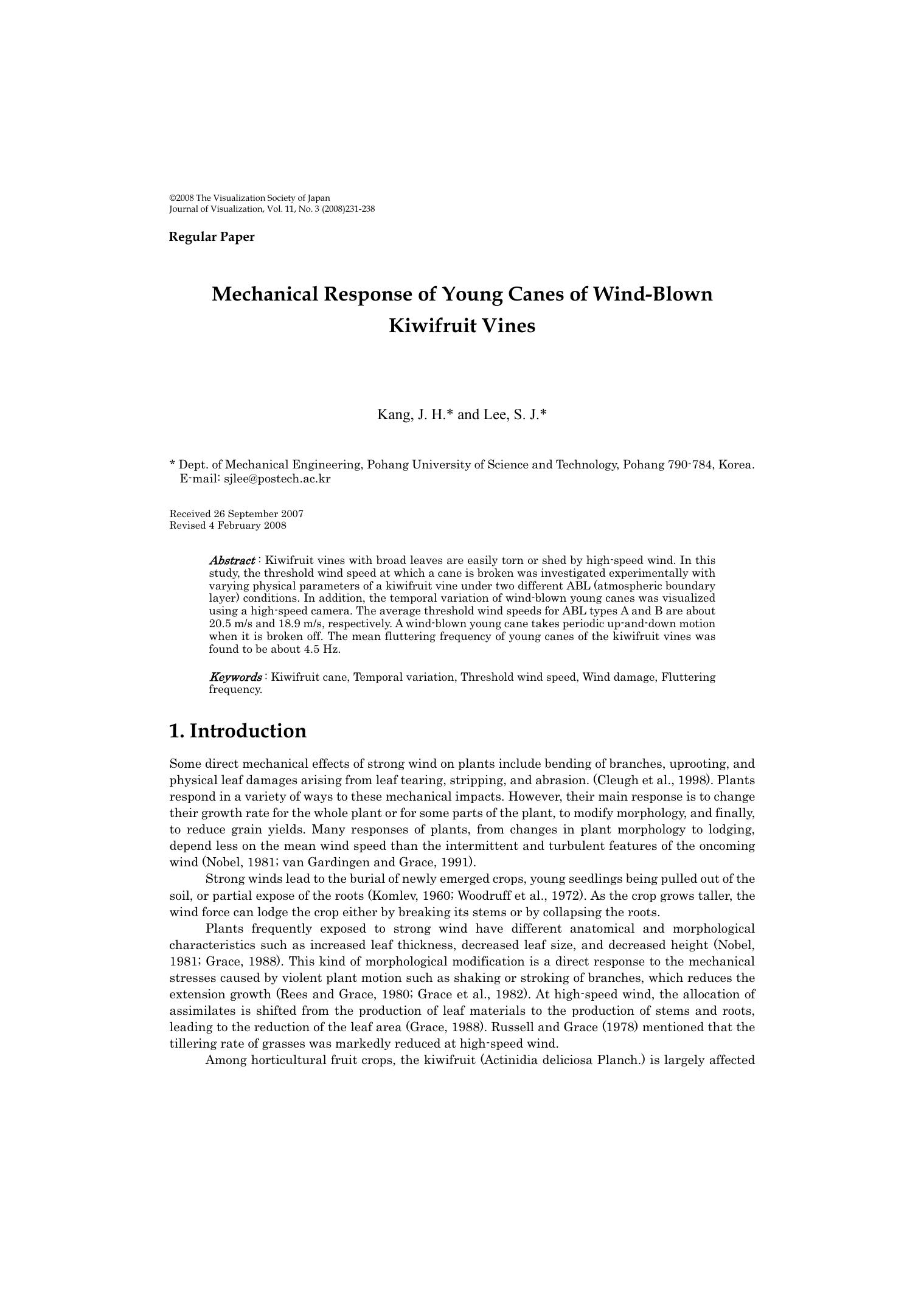 Mechanical response of young canes of wind-blown kiwifruit vines by Unknown