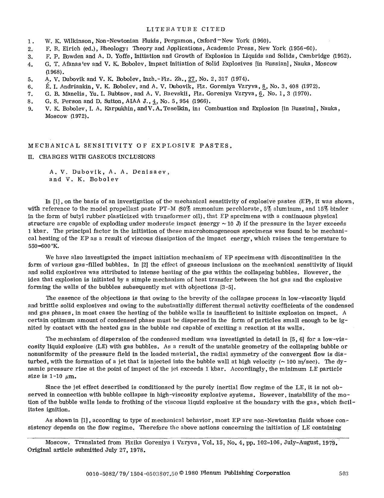 Mechanical sensitivity of explosive pastes II. Charges with gaseous inclusions by Unknown