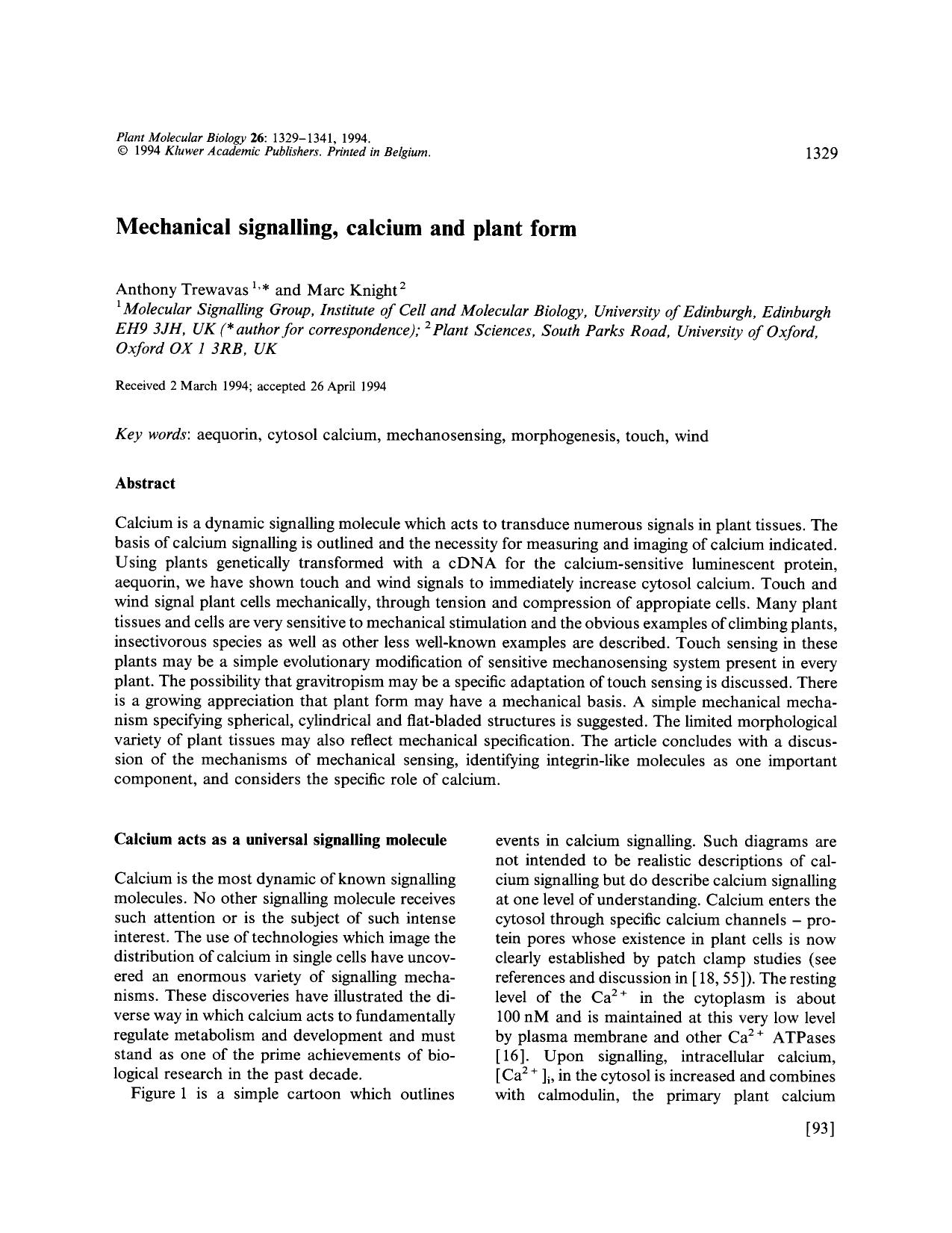 Mechanical signalling, calcium and plant form by Unknown