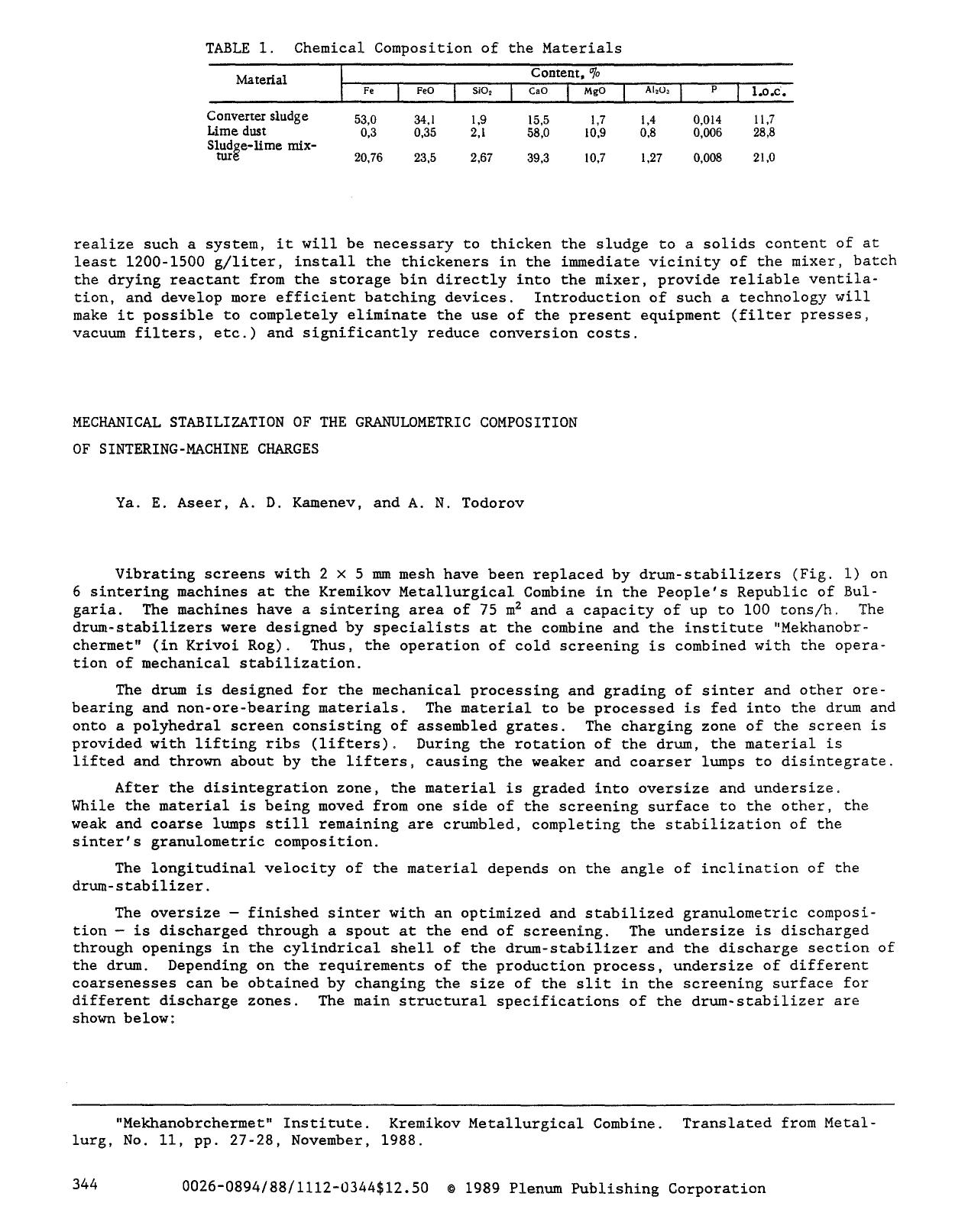 Mechanical stabilization of the granulometric composition of sintering-machine charges by Unknown