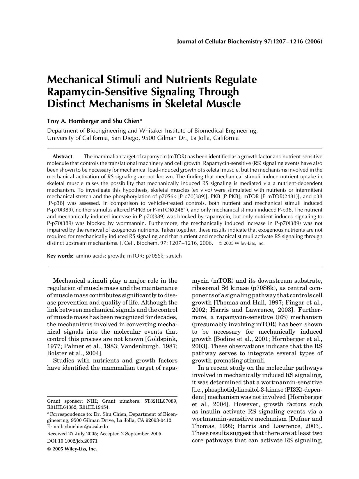 Mechanical stimuli and nutrients regulate rapamycin-sensitive signaling through distinct mechanisms in skeletal muscle by Unknown